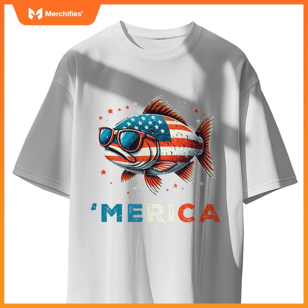 Usa merica salmon 4th of july fish fishing  patriotic T-Shirt
