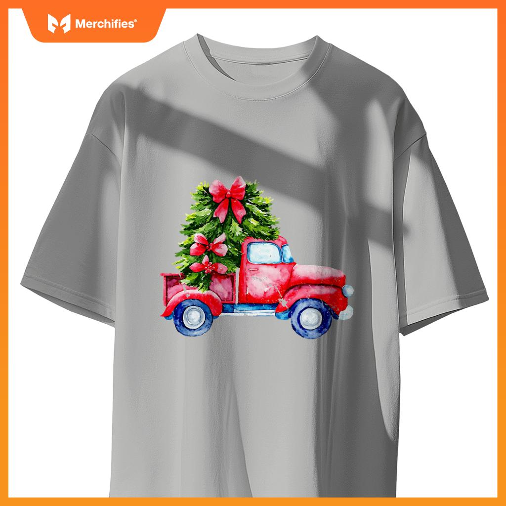Wagon Red Car Merry Christmas Tree Truck Xmas Family T-Shirt