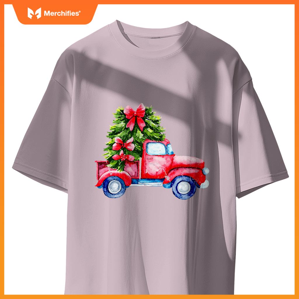 Wagon Red Car Merry Christmas Tree Truck Xmas Family T-Shirt