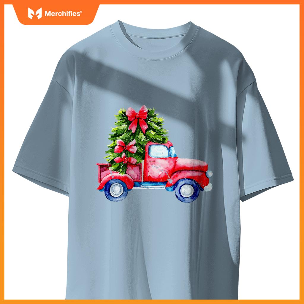 Wagon Red Car Merry Christmas Tree Truck Xmas Family T-Shirt
