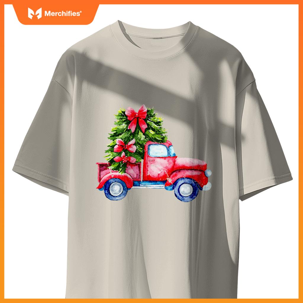 Wagon Red Car Merry Christmas Tree Truck Xmas Family T-Shirt