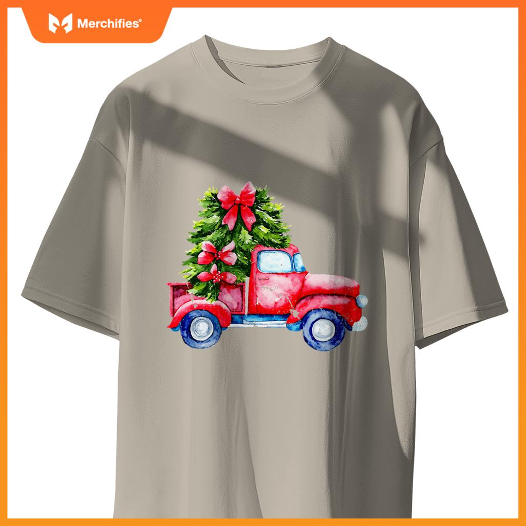 Wagon Red Car Merry Christmas Tree Truck Xmas Family T-Shirt
