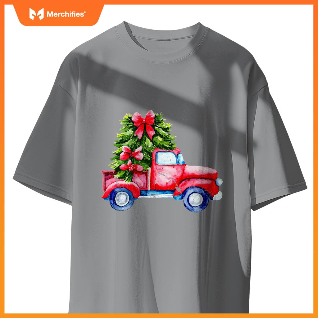 Wagon Red Car Merry Christmas Tree Truck Xmas Family T-Shirt