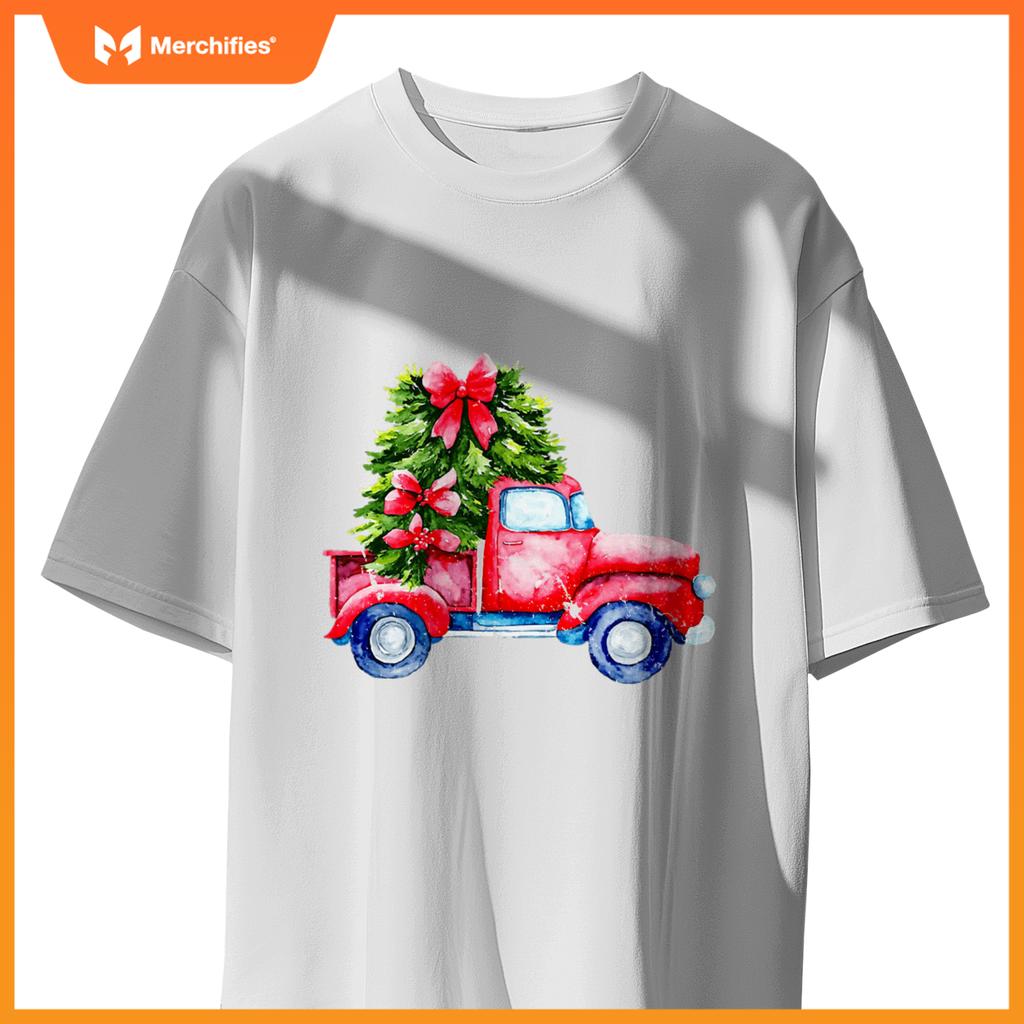 Wagon Red Car Merry Christmas Tree Truck Xmas Family T-Shirt