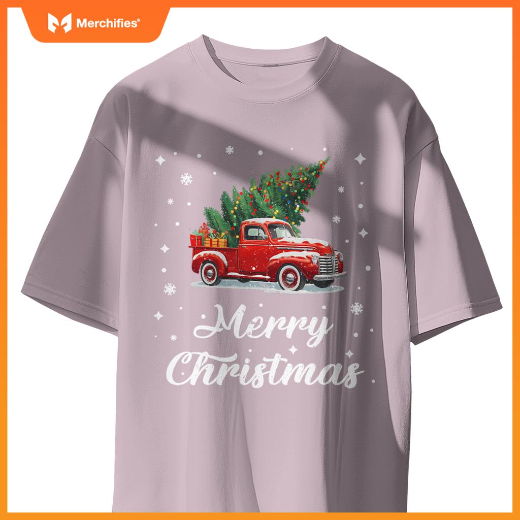 Wagon Red Car Merry Christmas Tree Xmas Red Truck T-Shirt