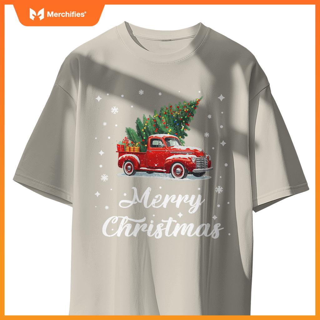 Wagon Red Car Merry Christmas Tree Xmas Red Truck T-Shirt