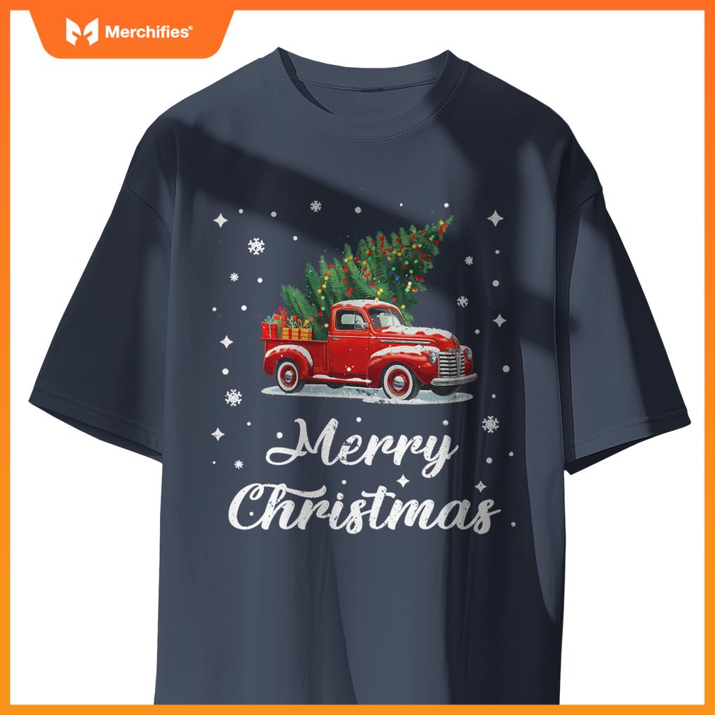 Wagon Red Car Merry Christmas Tree Xmas Red Truck T-Shirt