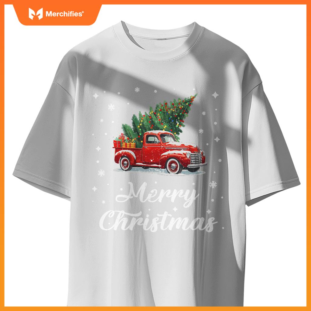 Wagon Red Car Merry Christmas Tree Xmas Red Truck T-Shirt