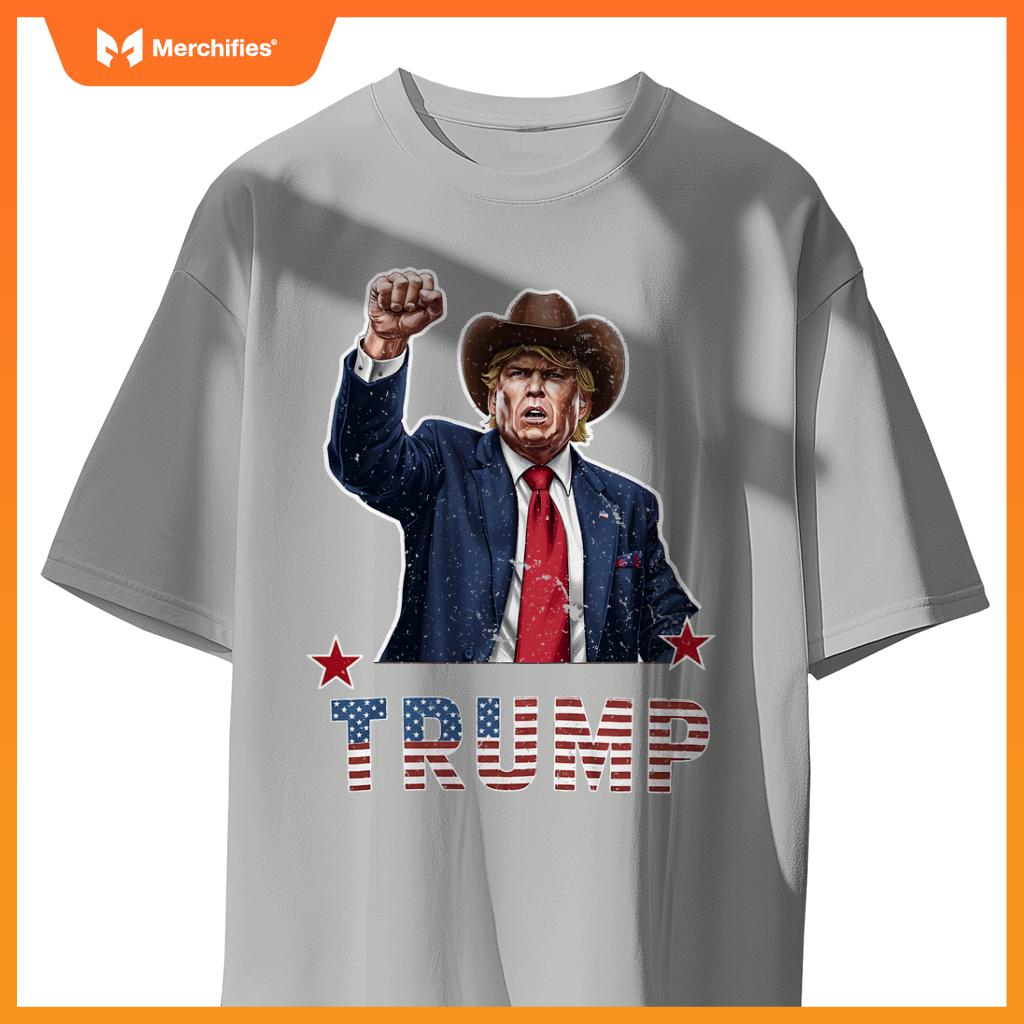Western cowboy hat donal trump american flag patriotic T-Shirt