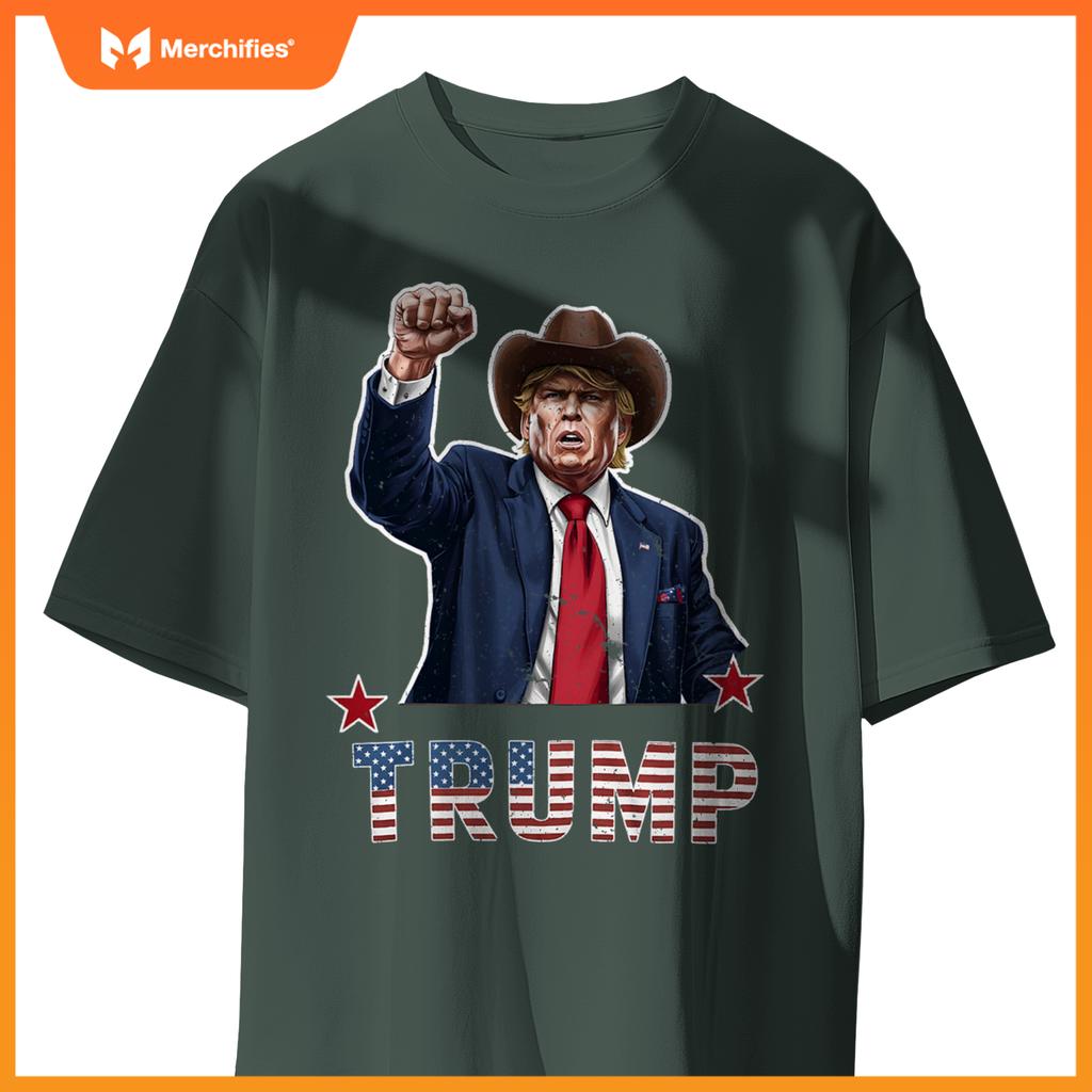 Western cowboy hat donal trump american flag patriotic T-Shirt