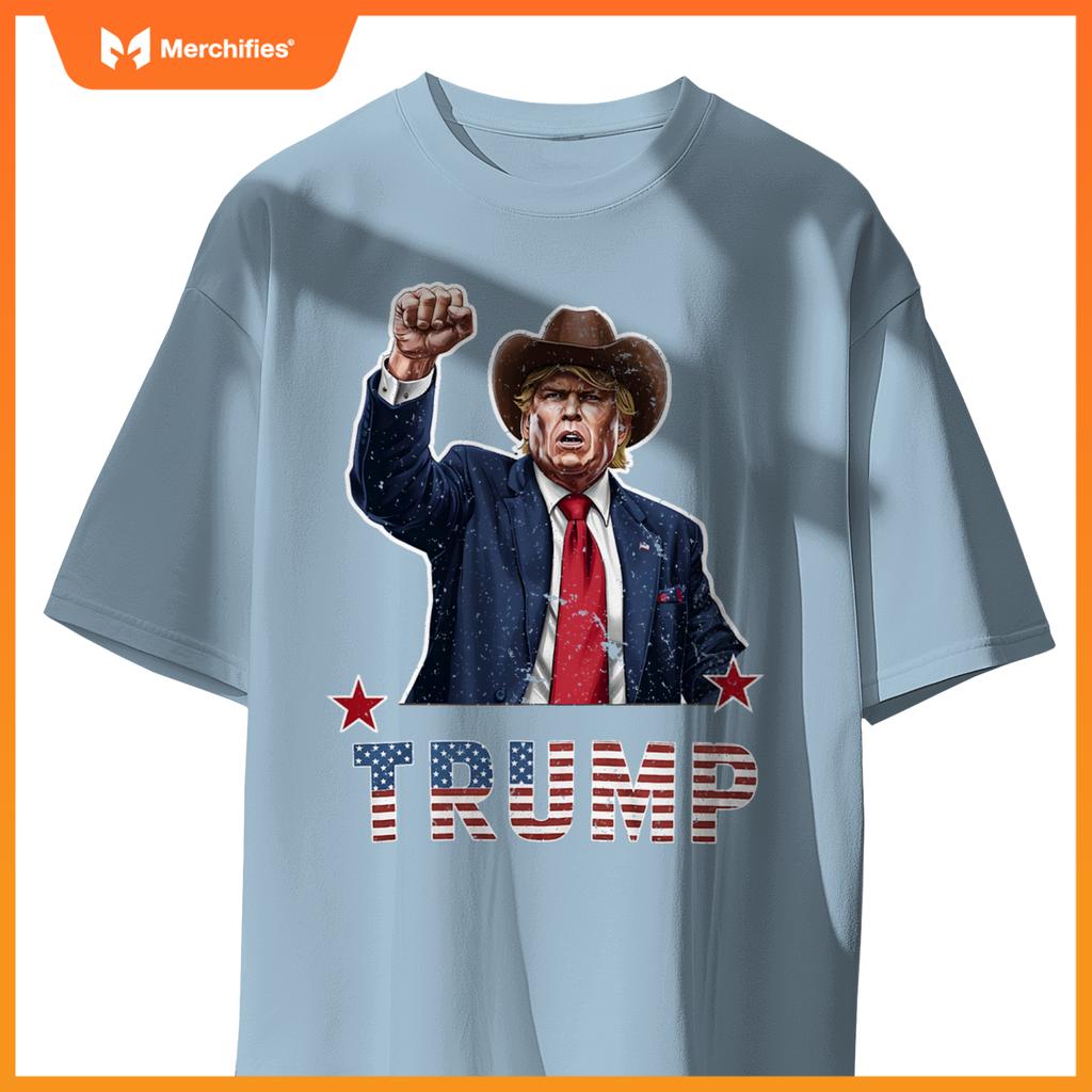 Western cowboy hat donal trump american flag patriotic T-Shirt
