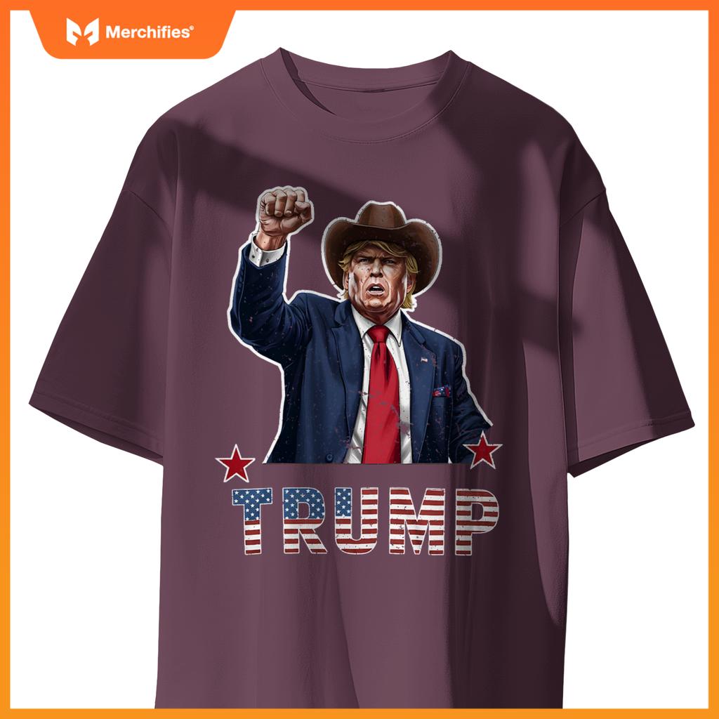 Western cowboy hat donal trump american flag patriotic T-Shirt