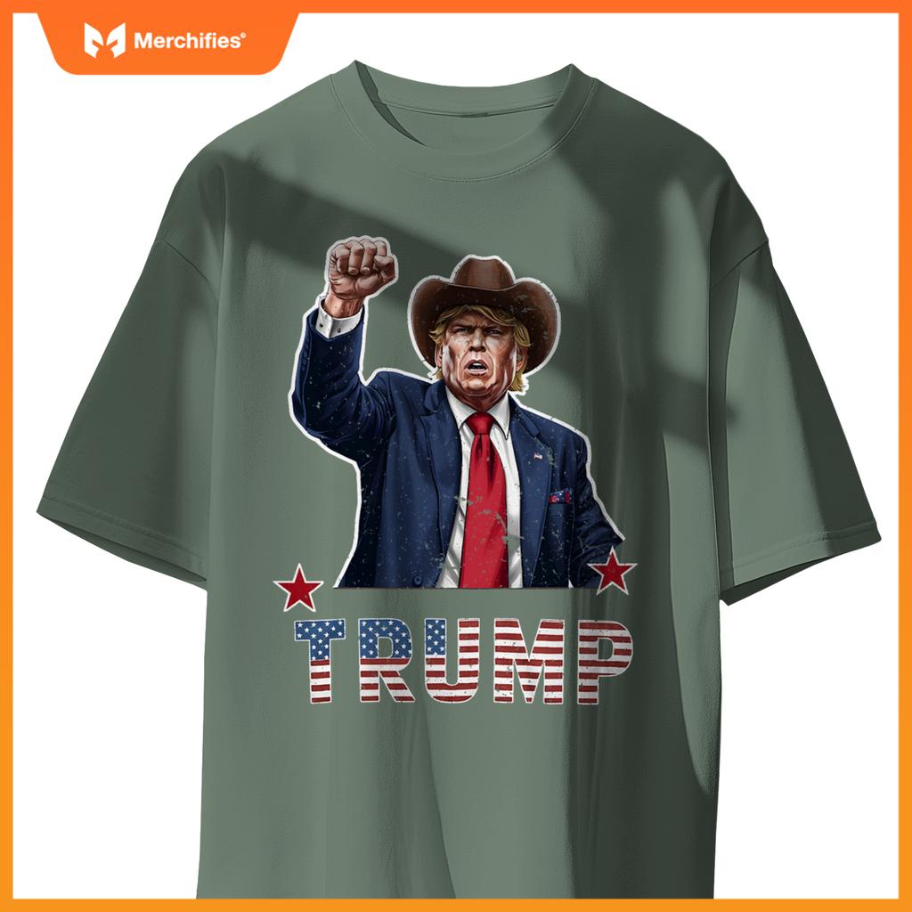 Western cowboy hat donal trump american flag patriotic T-Shirt
