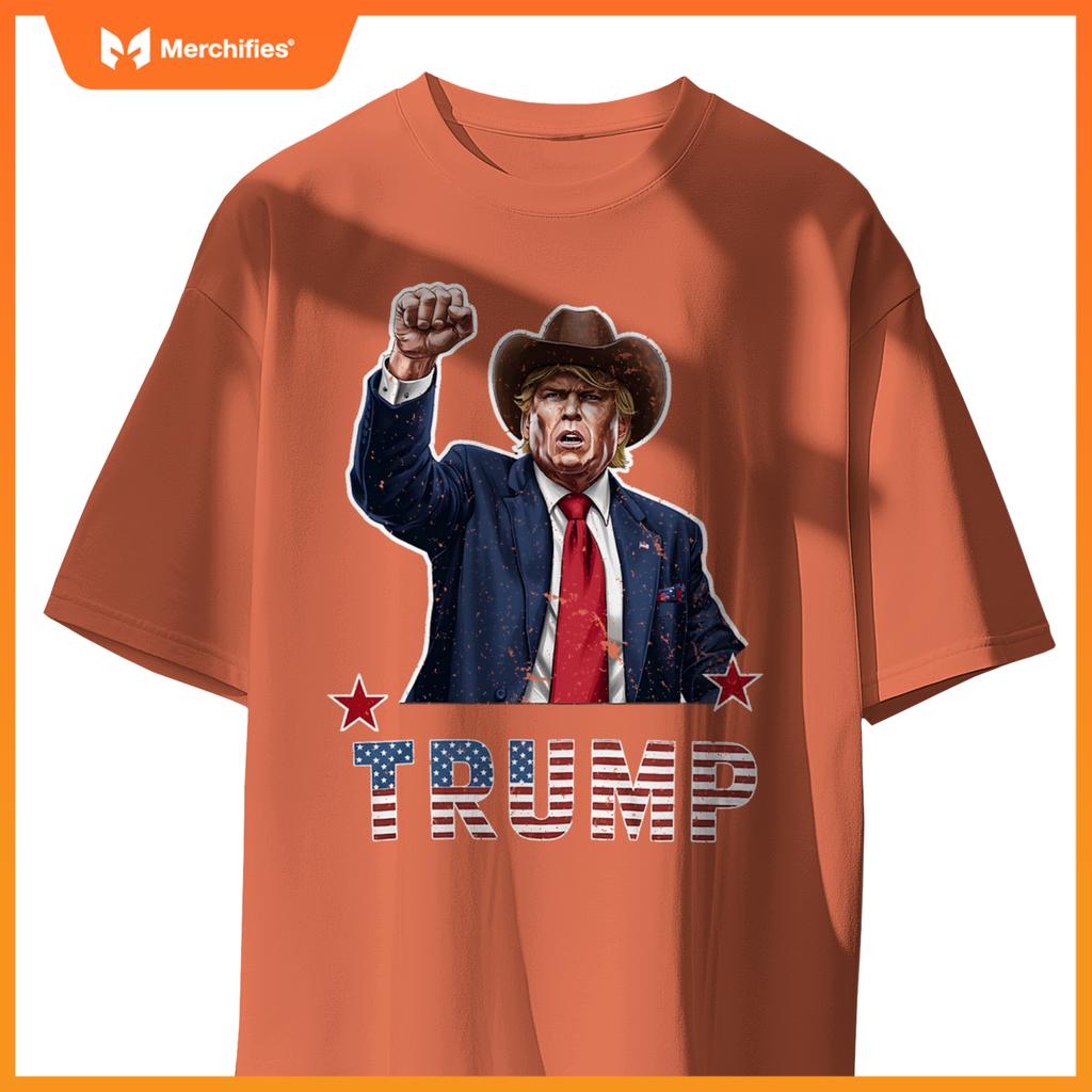Western cowboy hat donal trump american flag patriotic T-Shirt
