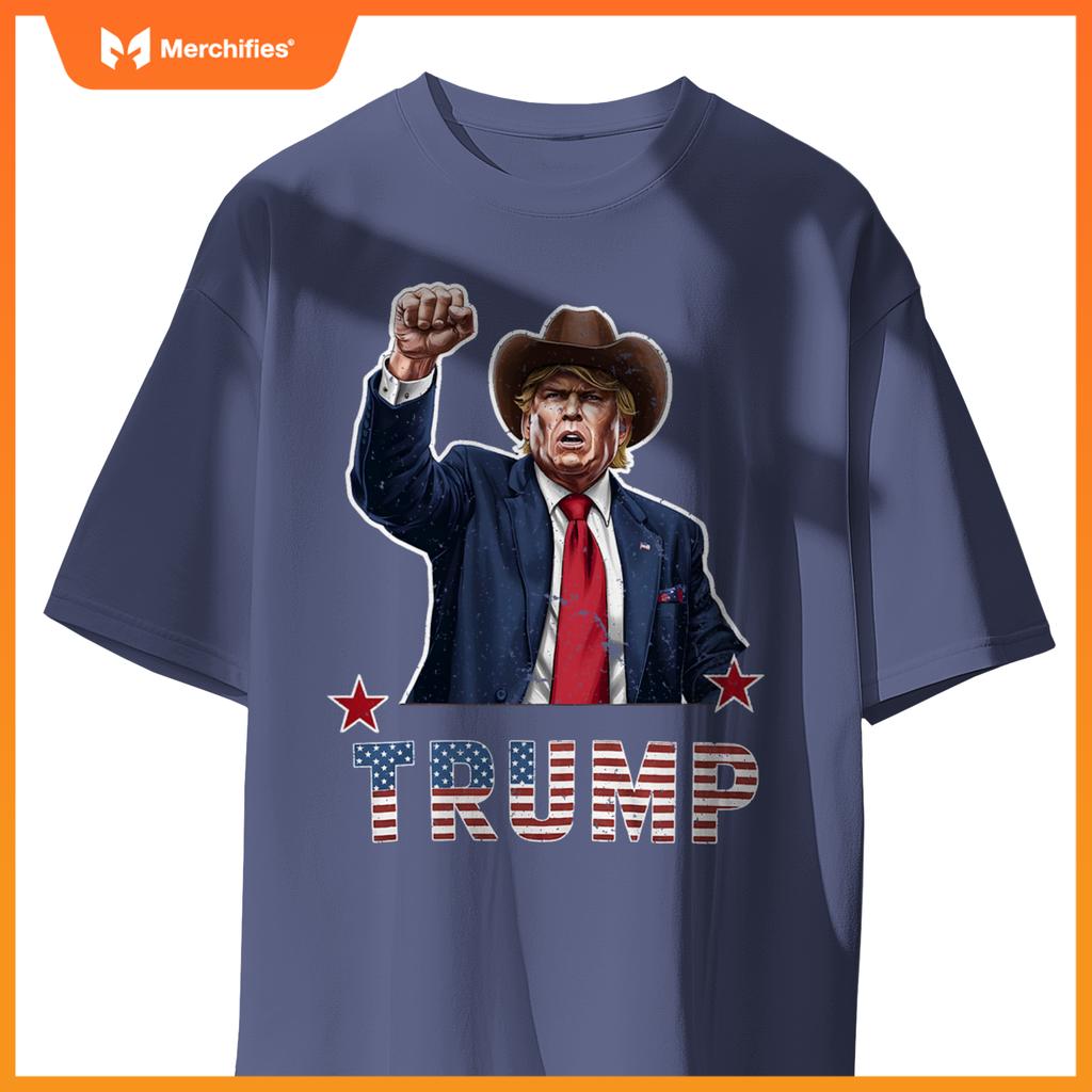 Western cowboy hat donal trump american flag patriotic T-Shirt