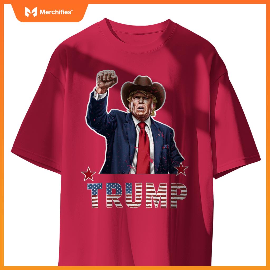 Western cowboy hat donal trump american flag patriotic T-Shirt