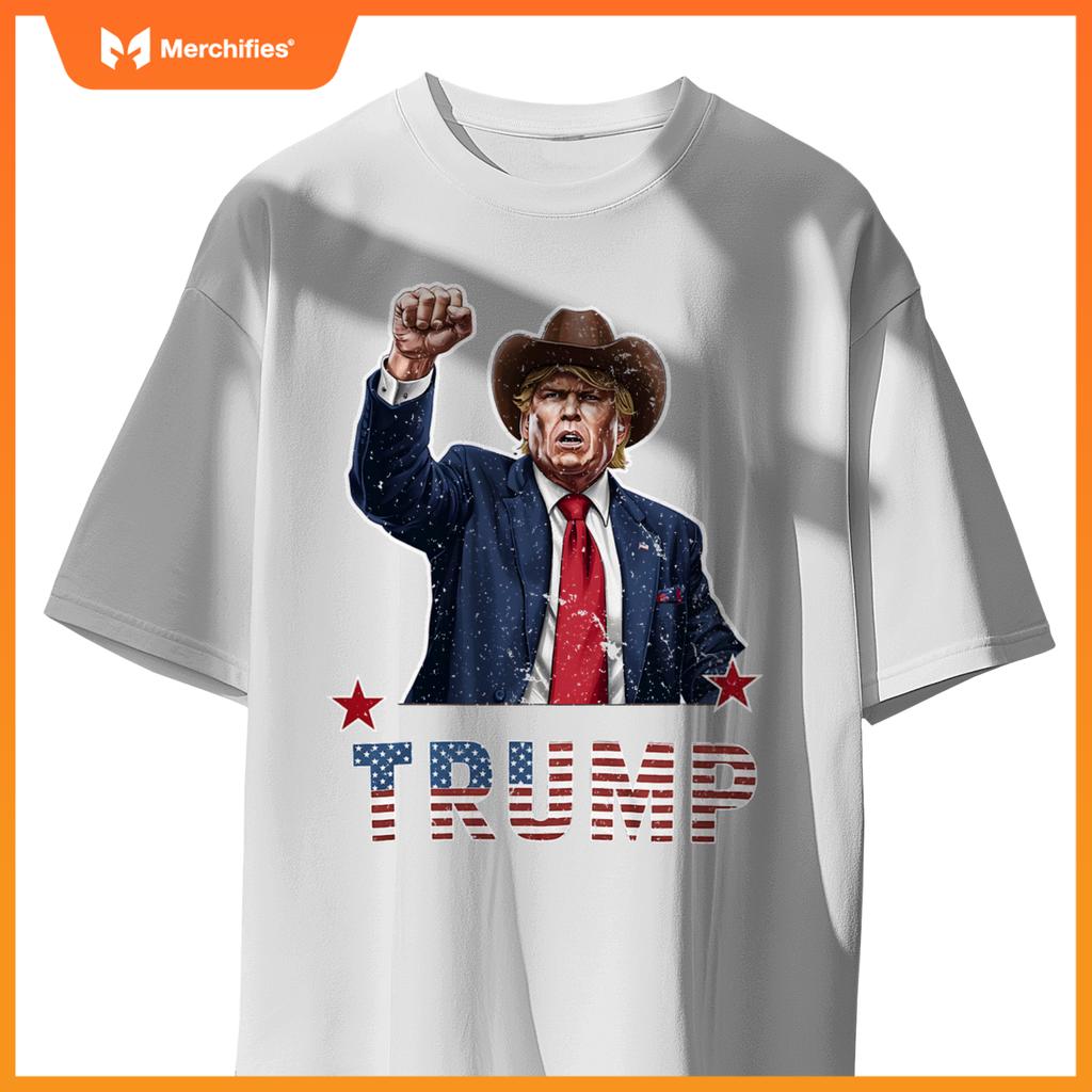 Western cowboy hat donal trump american flag patriotic T-Shirt