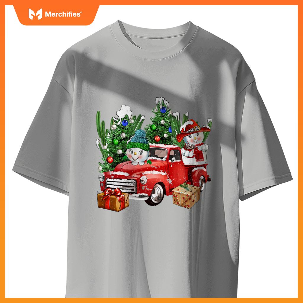 Western Farm Truck And Snowman Christmas Matching Family T-Shirt