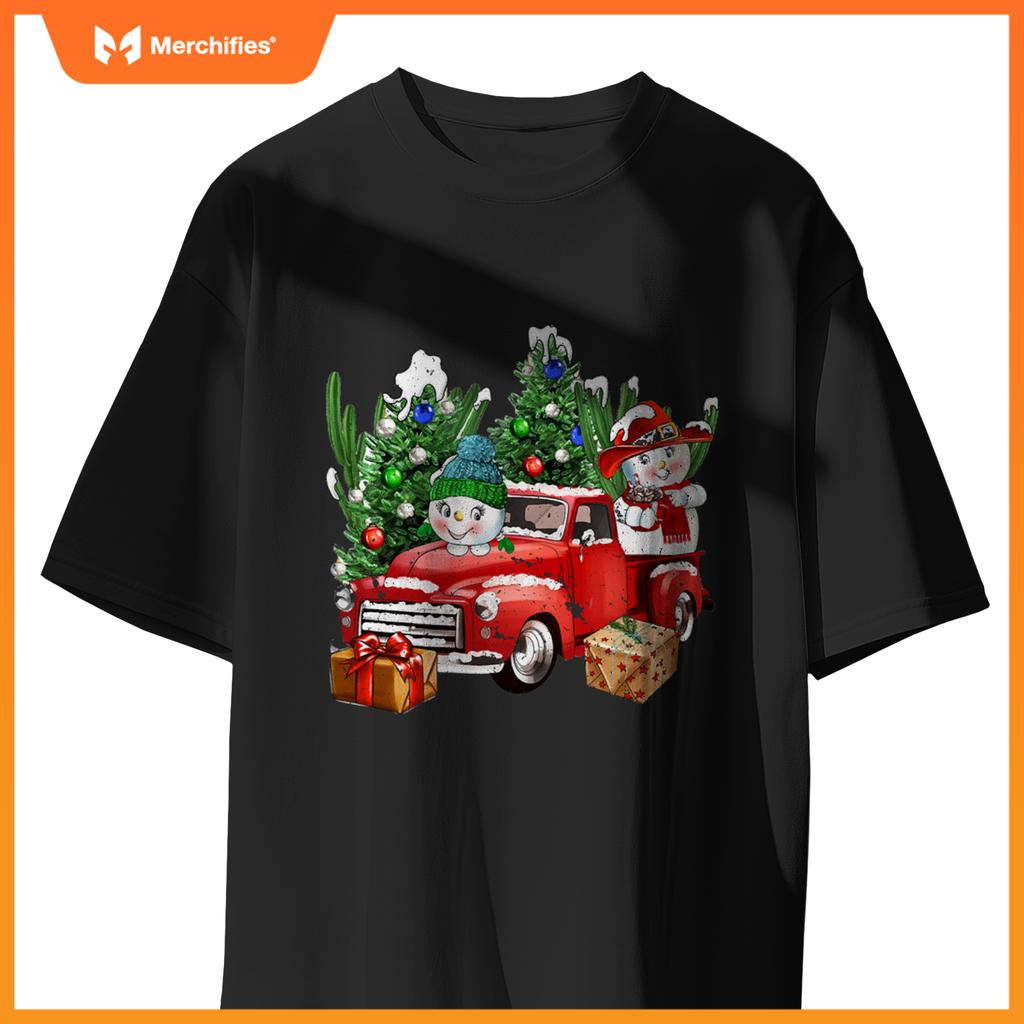 Western Farm Truck And Snowman Christmas Matching Family T-Shirt