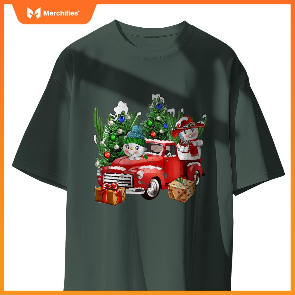 Western Farm Truck And Snowman Christmas Matching Family T-Shirt