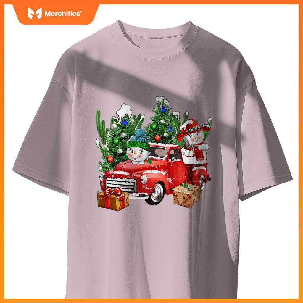 Western Farm Truck And Snowman Christmas Matching Family T-Shirt