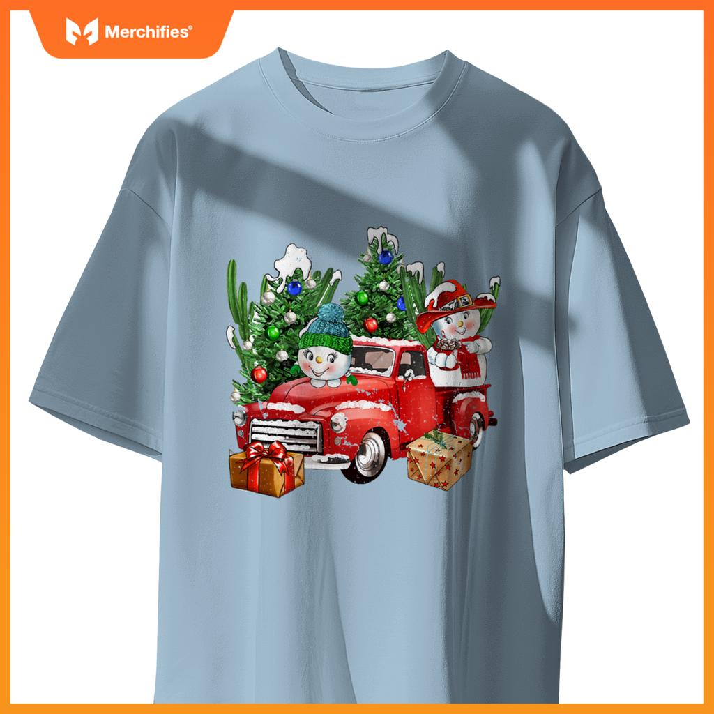 Western Farm Truck And Snowman Christmas Matching Family T-Shirt