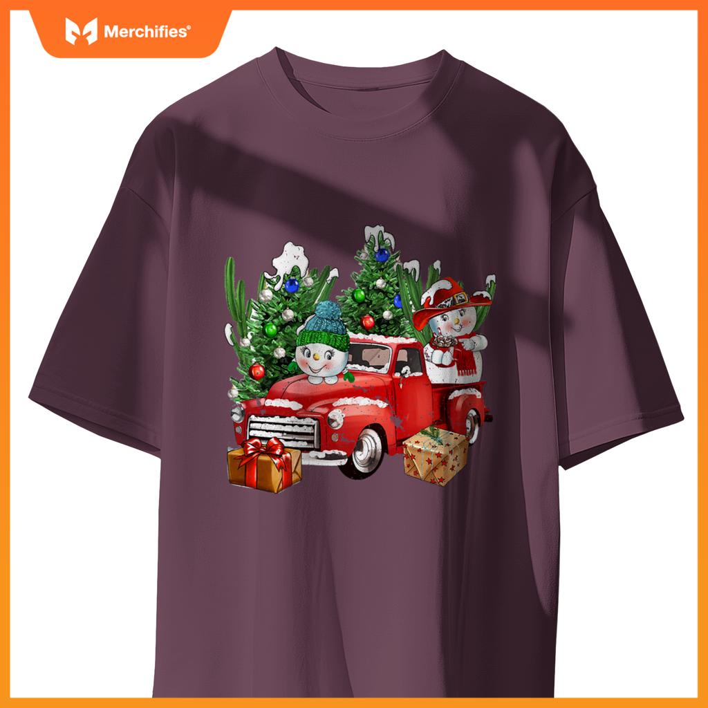 Western Farm Truck And Snowman Christmas Matching Family T-Shirt