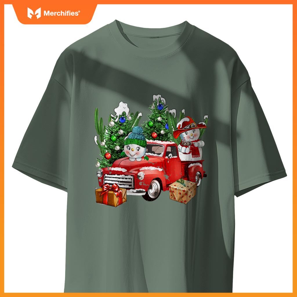 Western Farm Truck And Snowman Christmas Matching Family T-Shirt