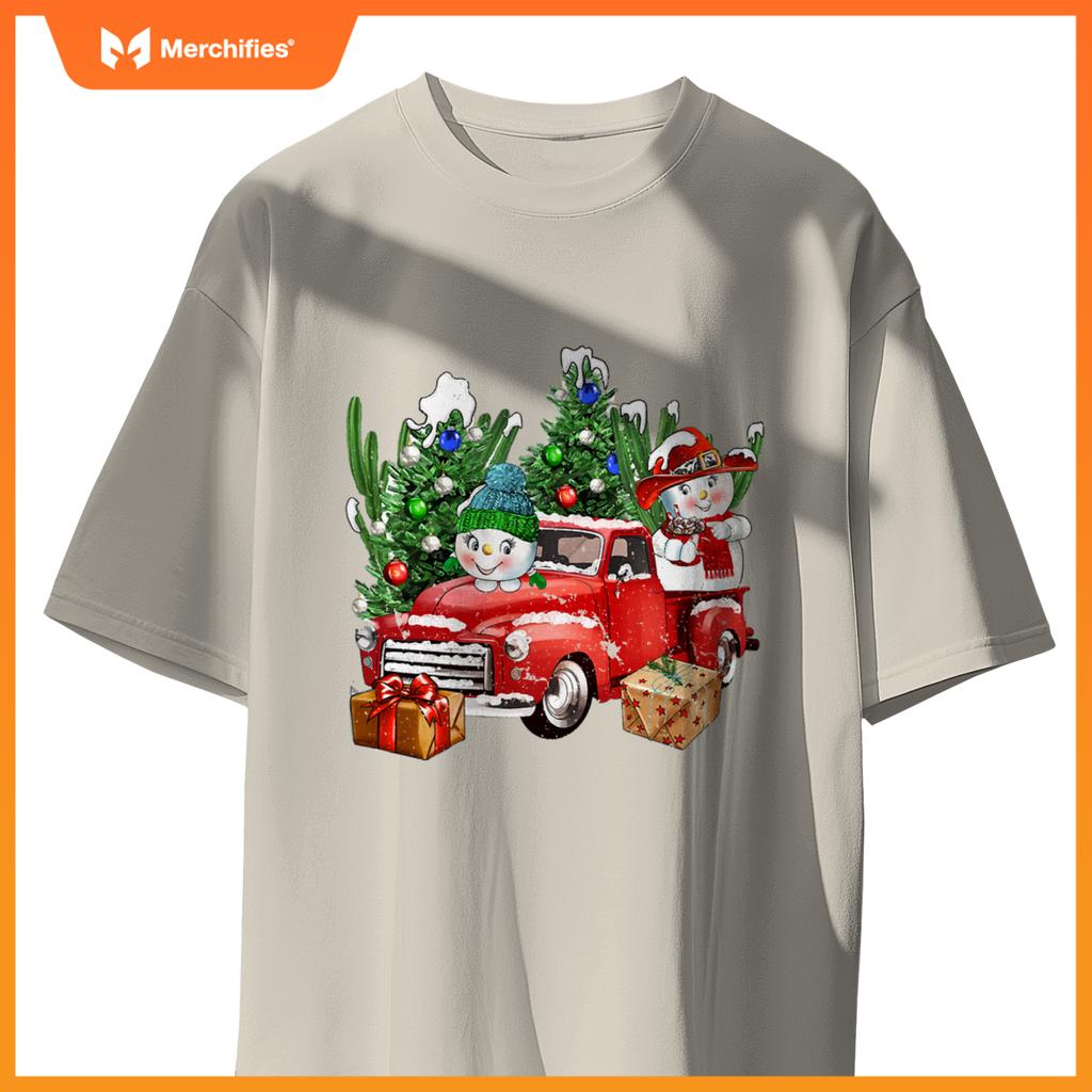 Western Farm Truck And Snowman Christmas Matching Family T-Shirt