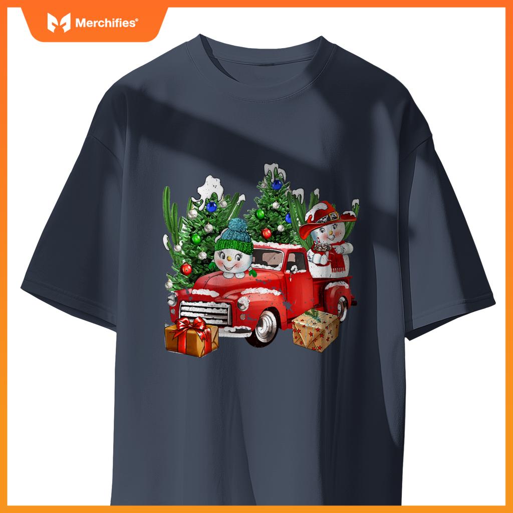 Western Farm Truck And Snowman Christmas Matching Family T-Shirt
