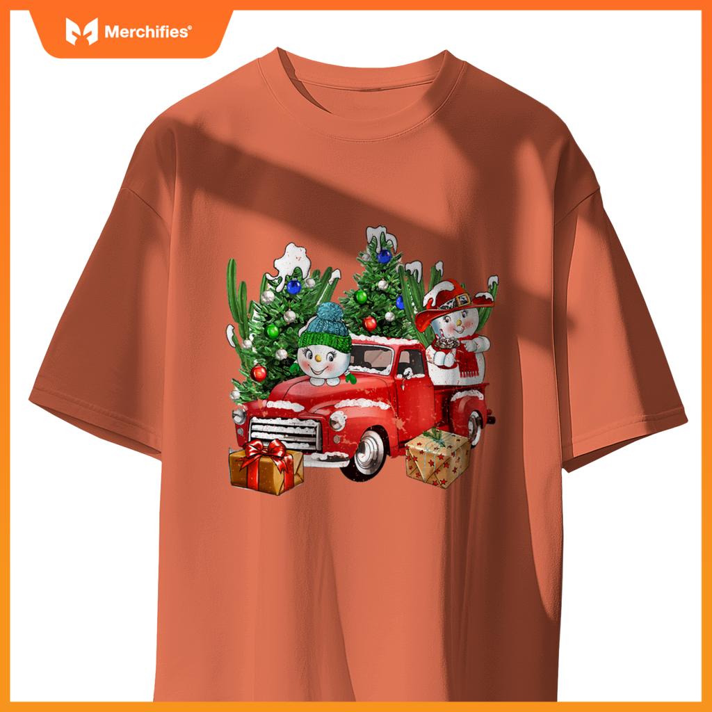 Western Farm Truck And Snowman Christmas Matching Family T-Shirt