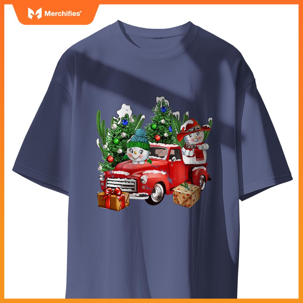 Western Farm Truck And Snowman Christmas Matching Family T-Shirt