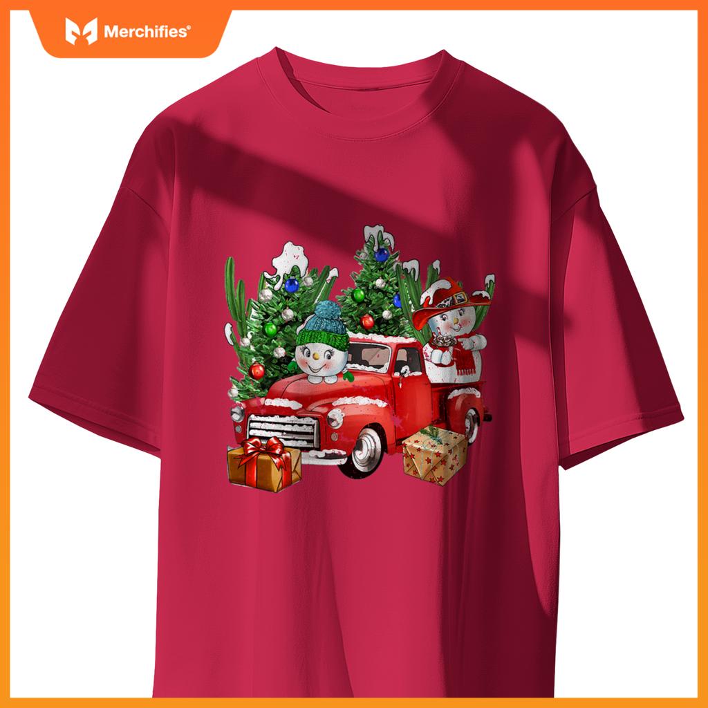 Western Farm Truck And Snowman Christmas Matching Family T-Shirt