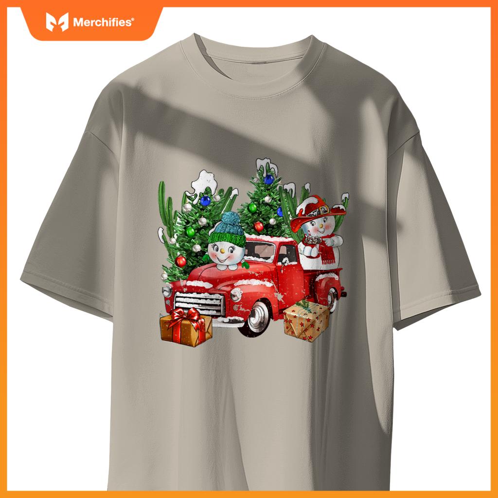 Western Farm Truck And Snowman Christmas Matching Family T-Shirt