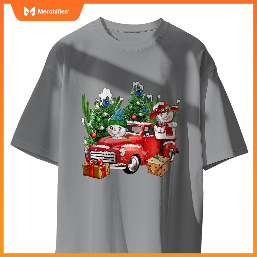 Western Farm Truck And Snowman Christmas Matching Family T-Shirt