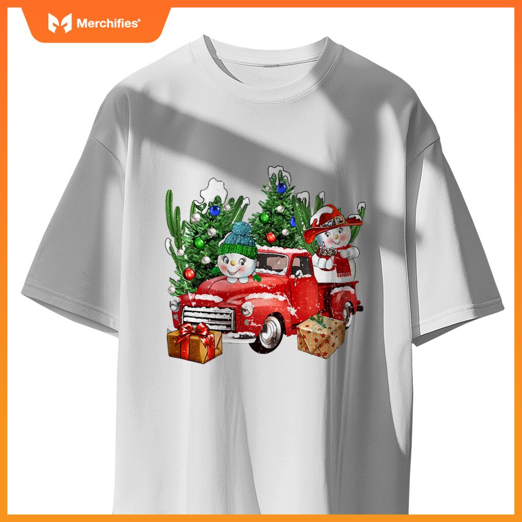 Western Farm Truck And Snowman Christmas Matching Family T-Shirt