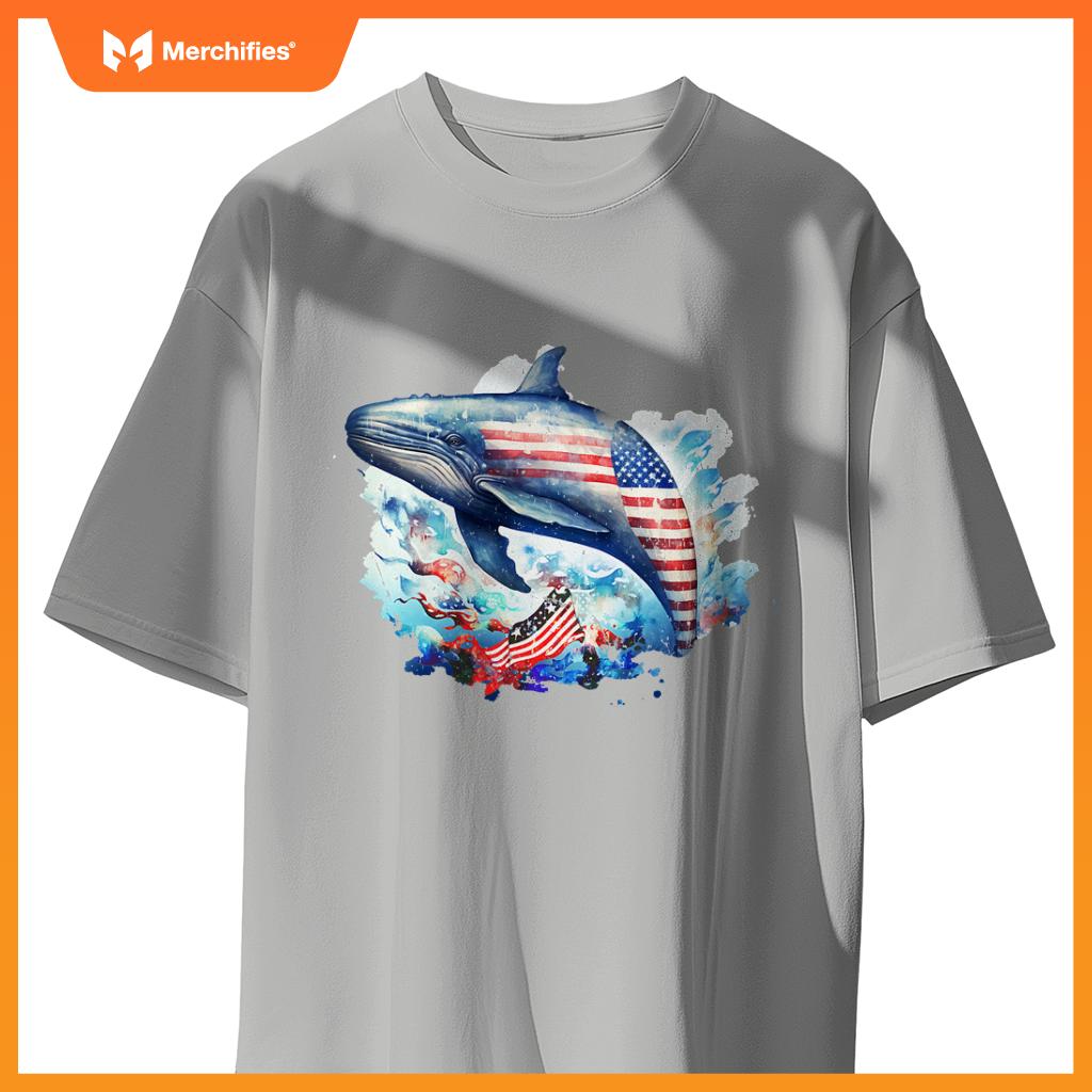 Whale american flag patriotic july 4th T-Shirt