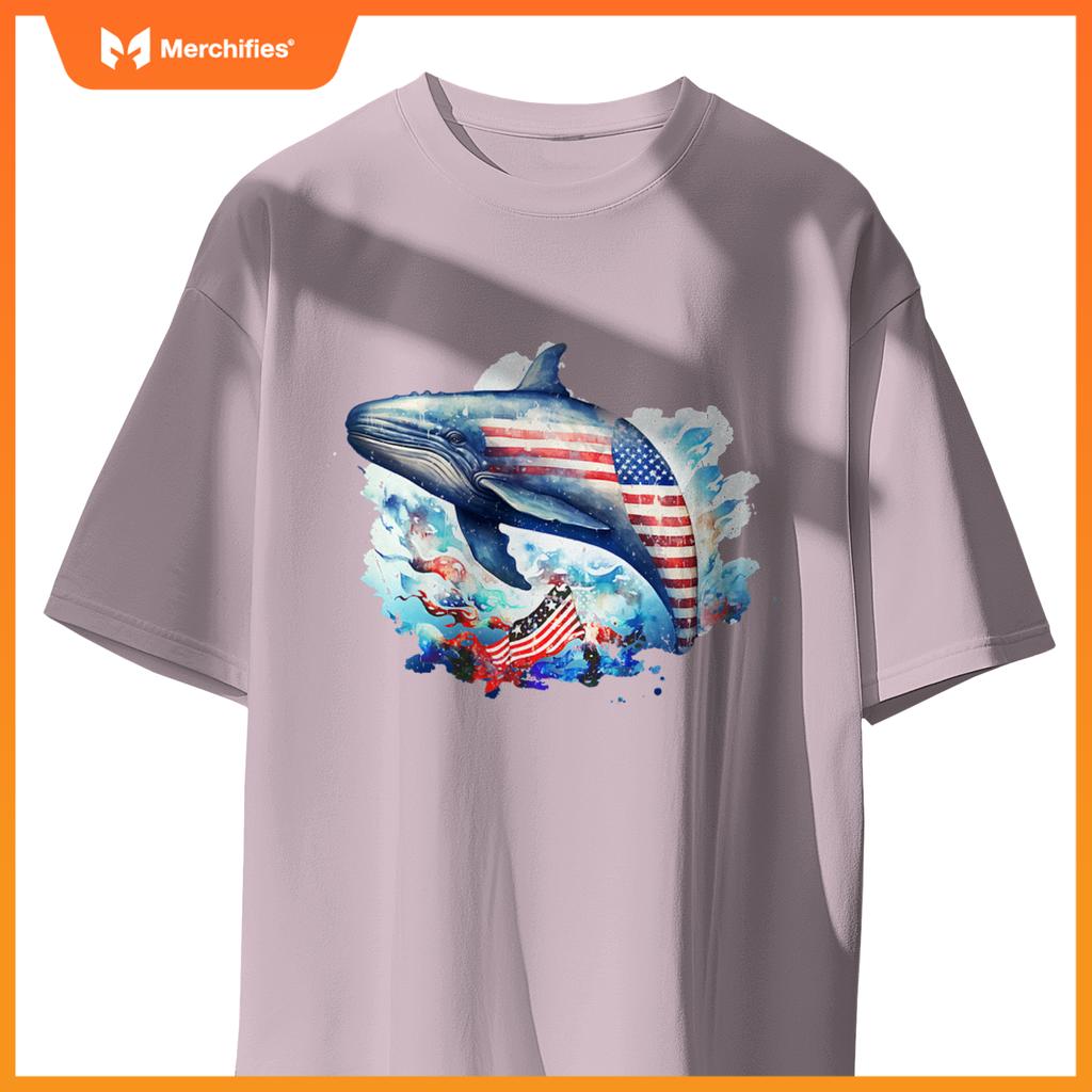 Whale american flag patriotic july 4th T-Shirt