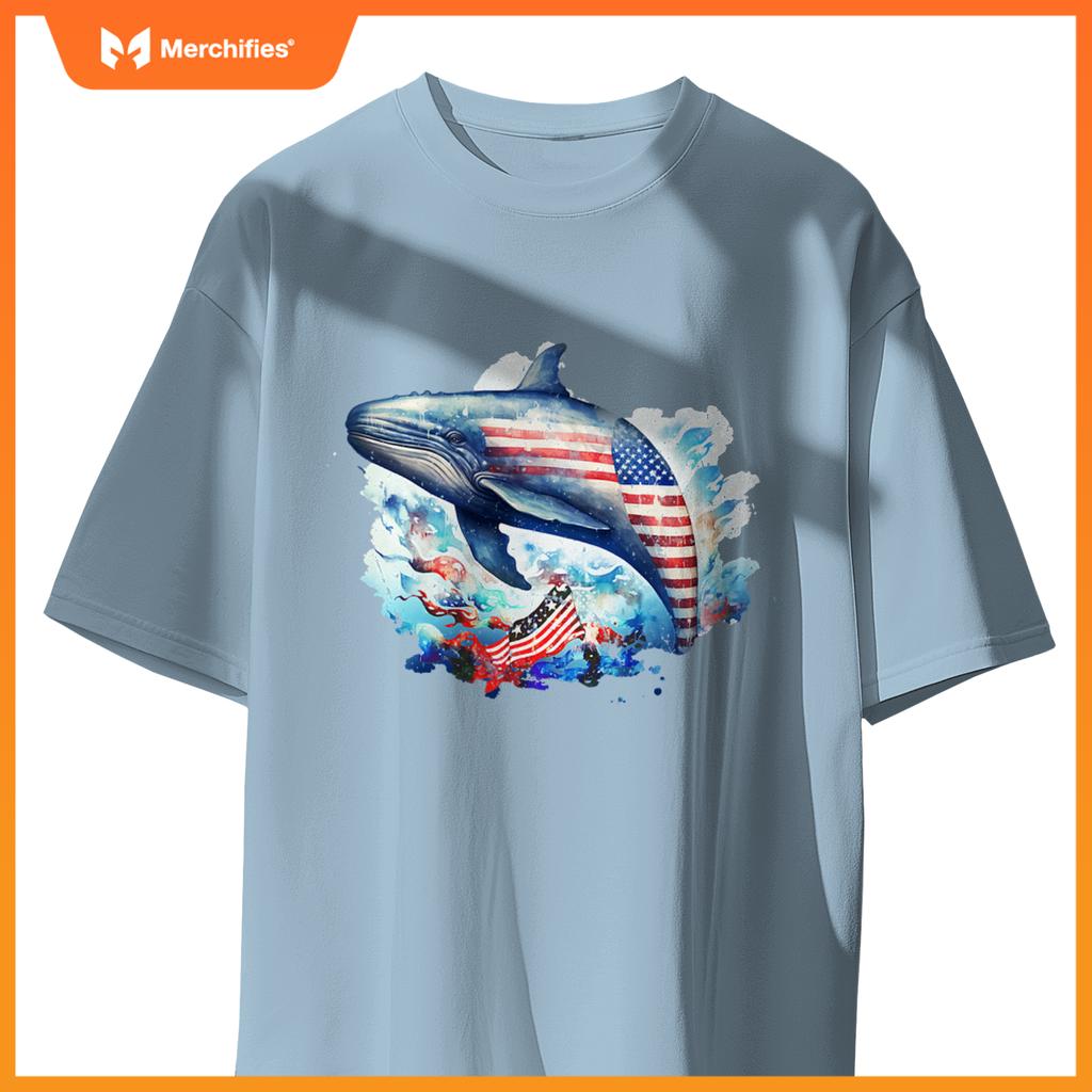 Whale american flag patriotic july 4th T-Shirt