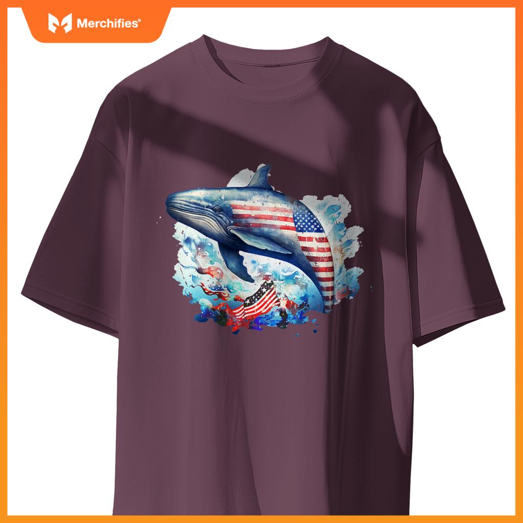 Whale american flag patriotic july 4th T-Shirt