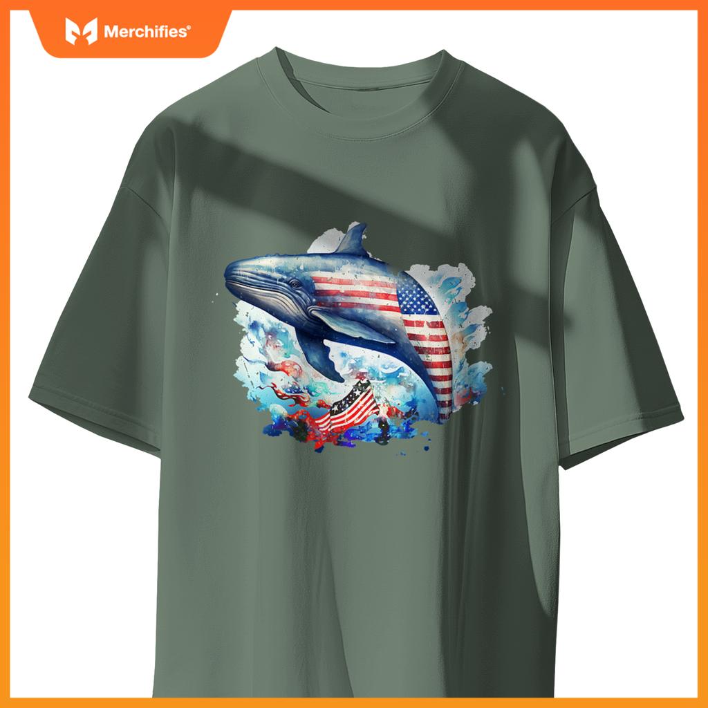 Whale american flag patriotic july 4th T-Shirt