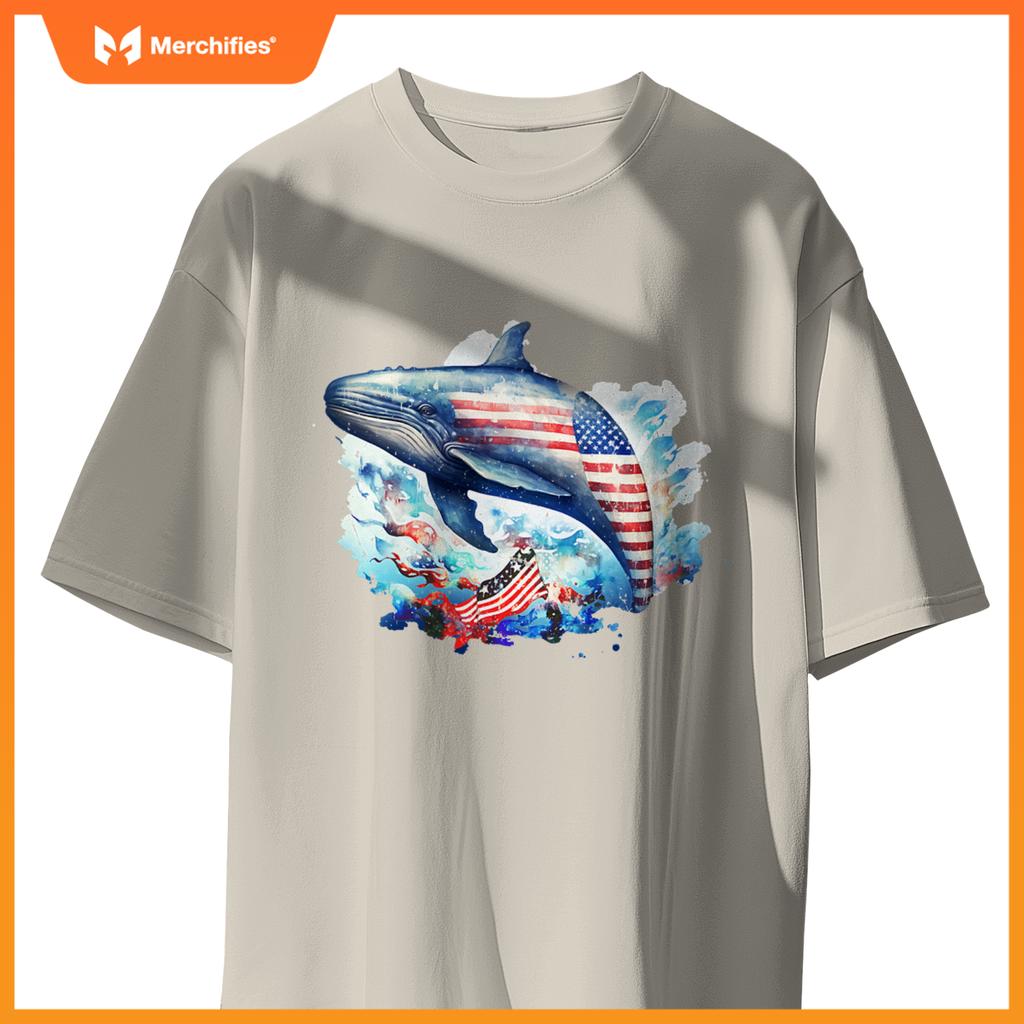 Whale american flag patriotic july 4th T-Shirt