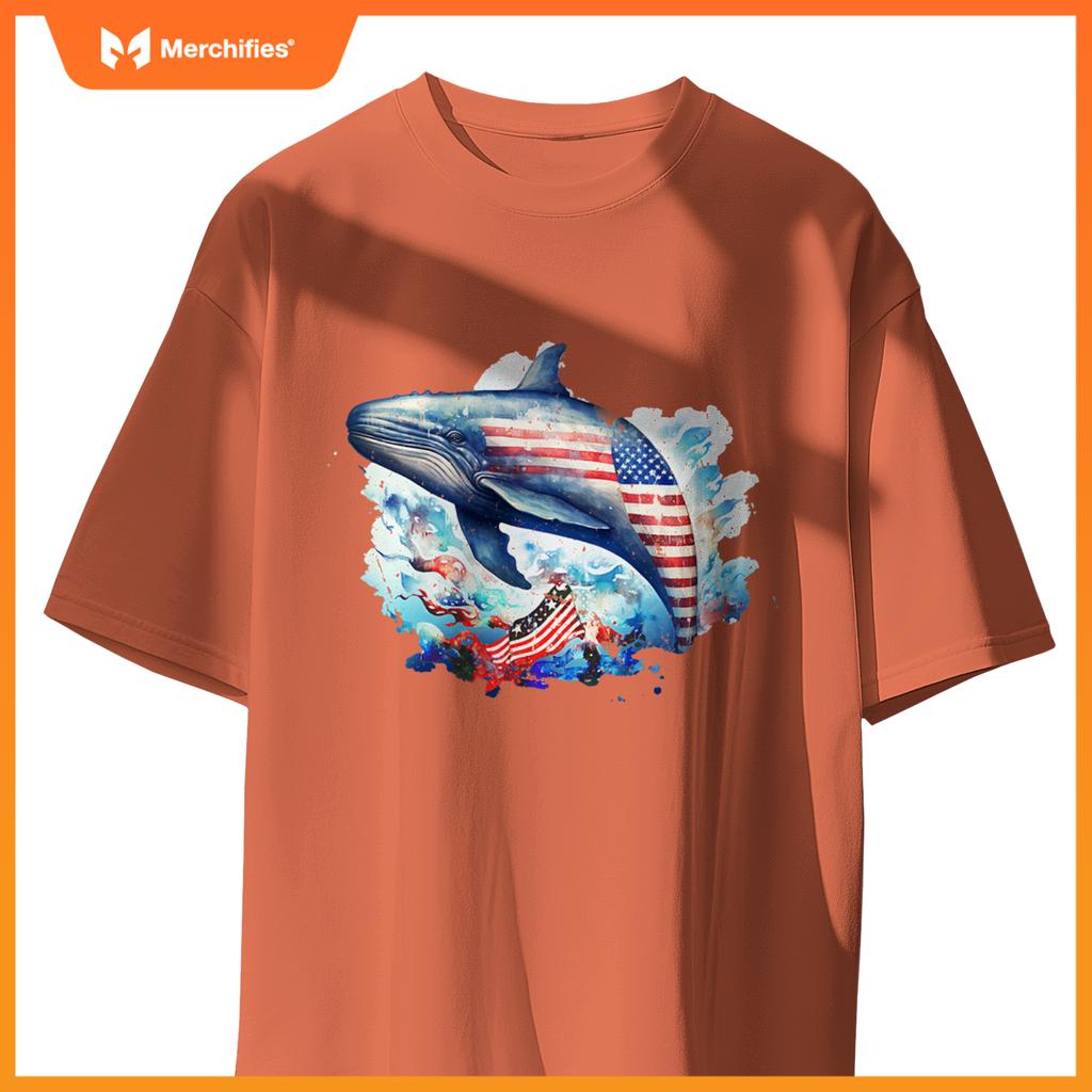 Whale american flag patriotic july 4th T-Shirt