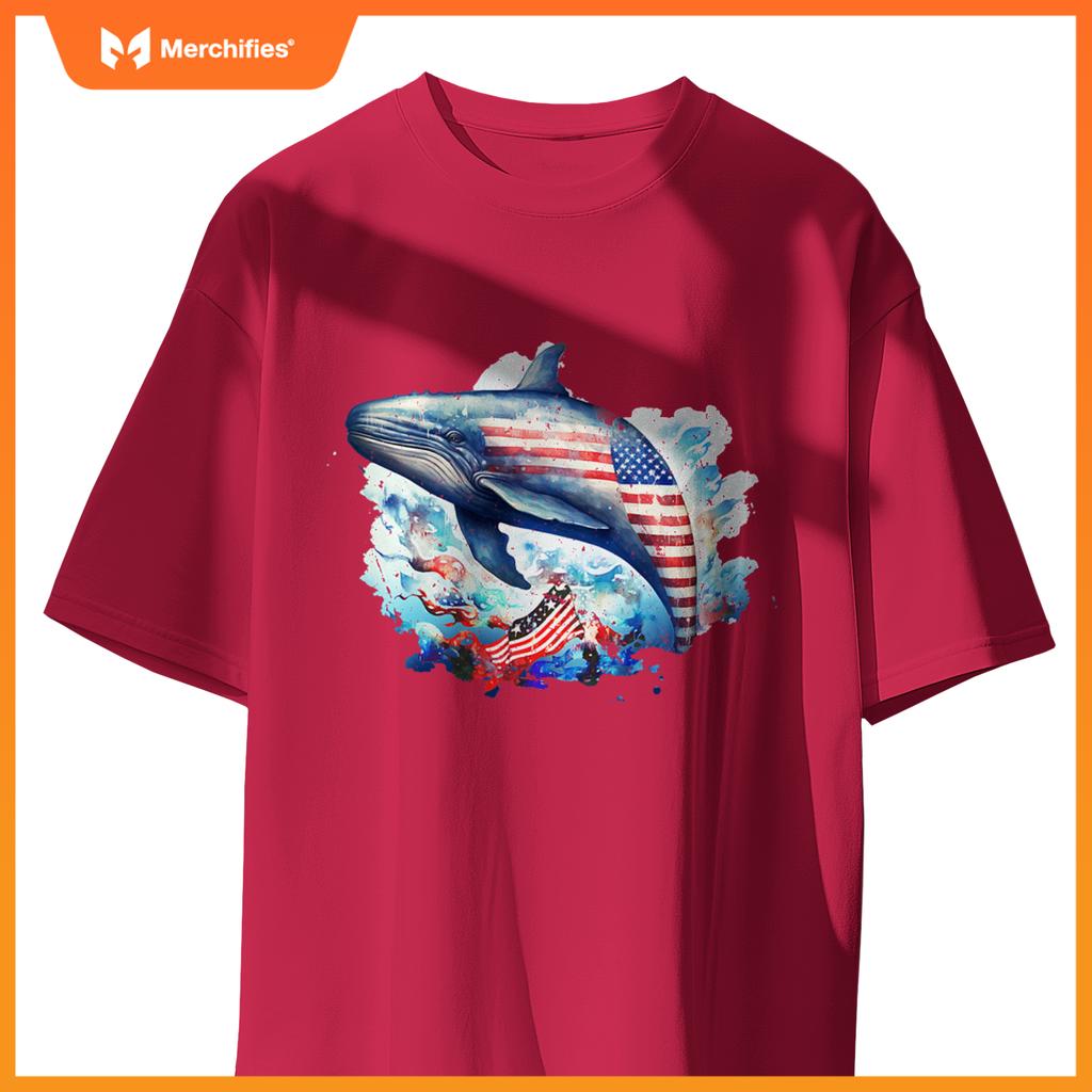 Whale american flag patriotic july 4th T-Shirt