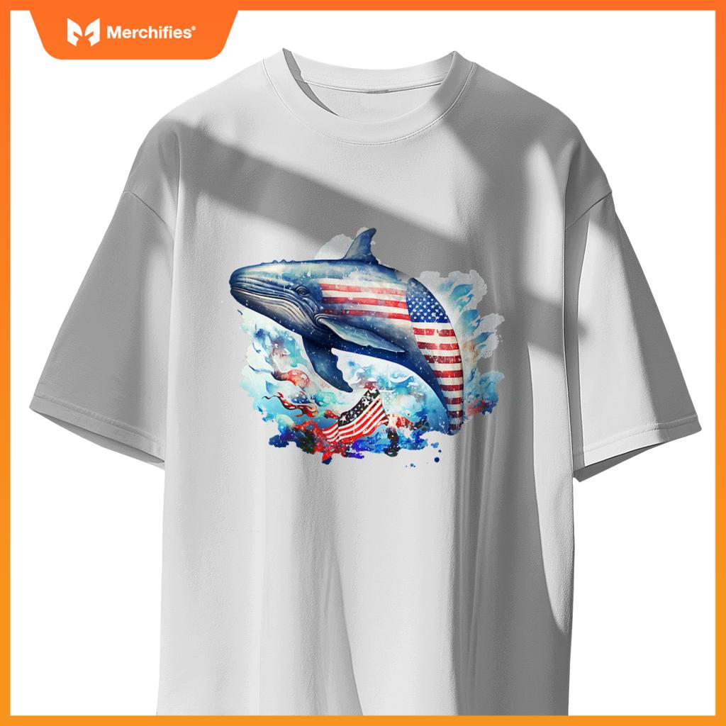 Whale american flag patriotic july 4th T-Shirt