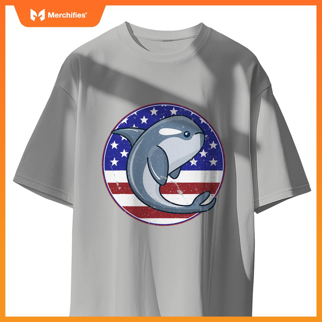 Whale patriotic american flag circle T-Shirt