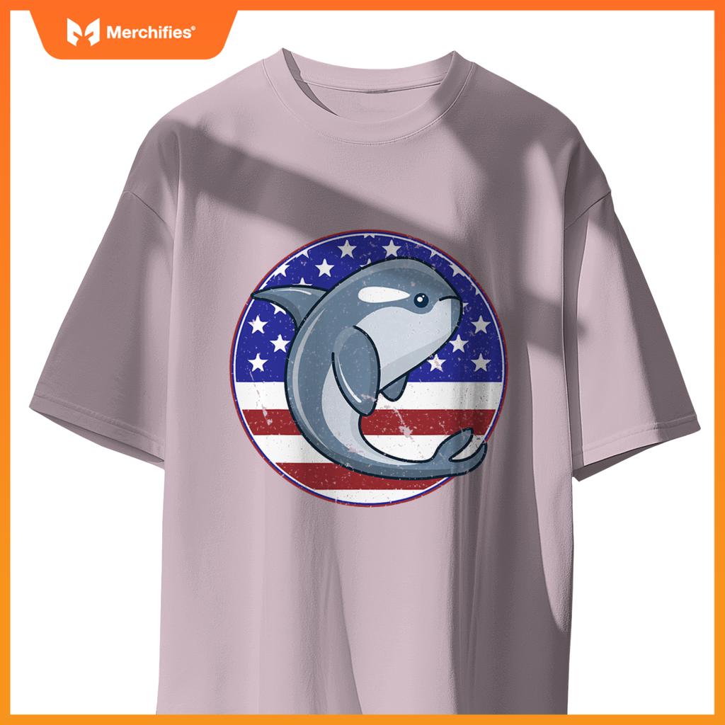 Whale patriotic american flag circle T-Shirt