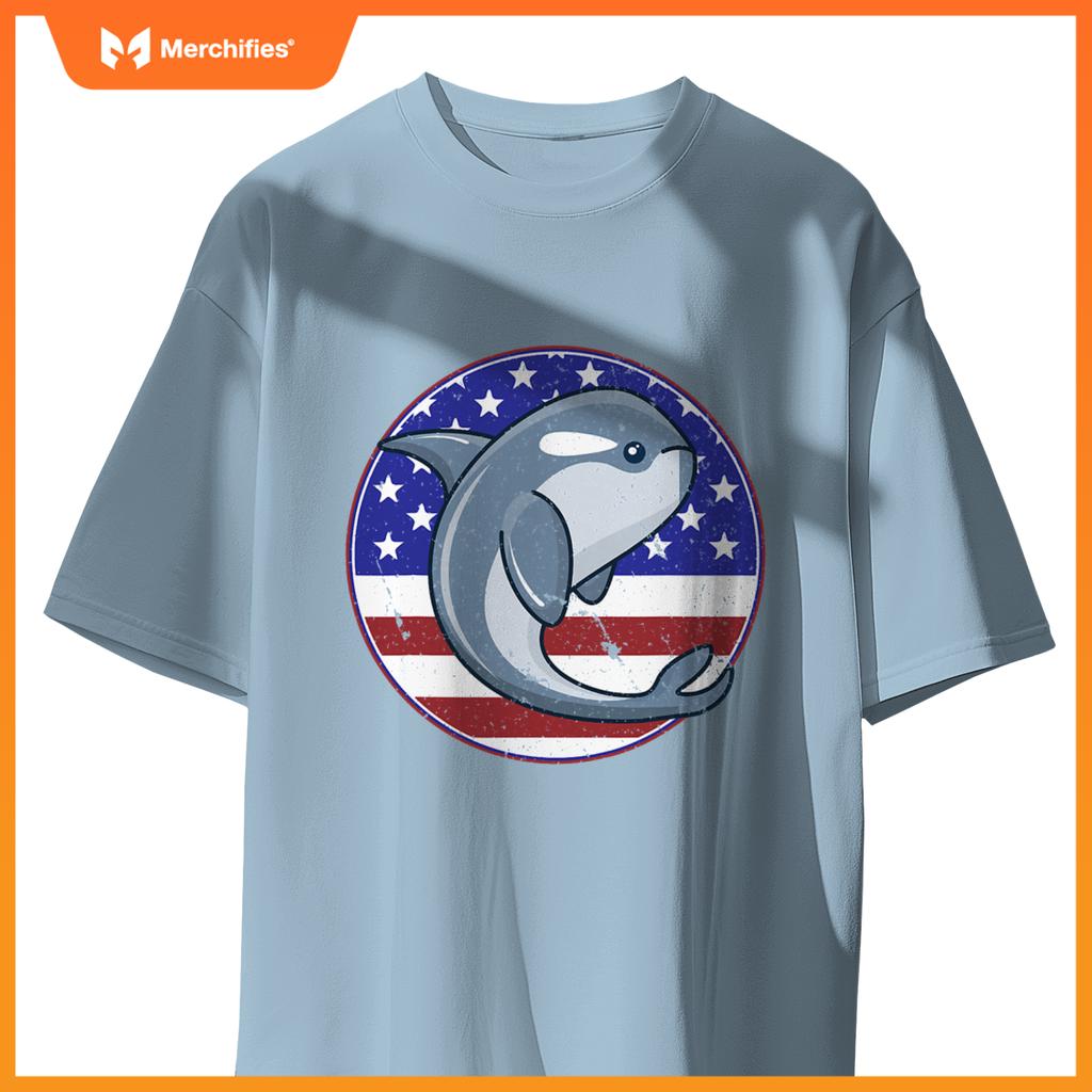 Whale patriotic american flag circle T-Shirt
