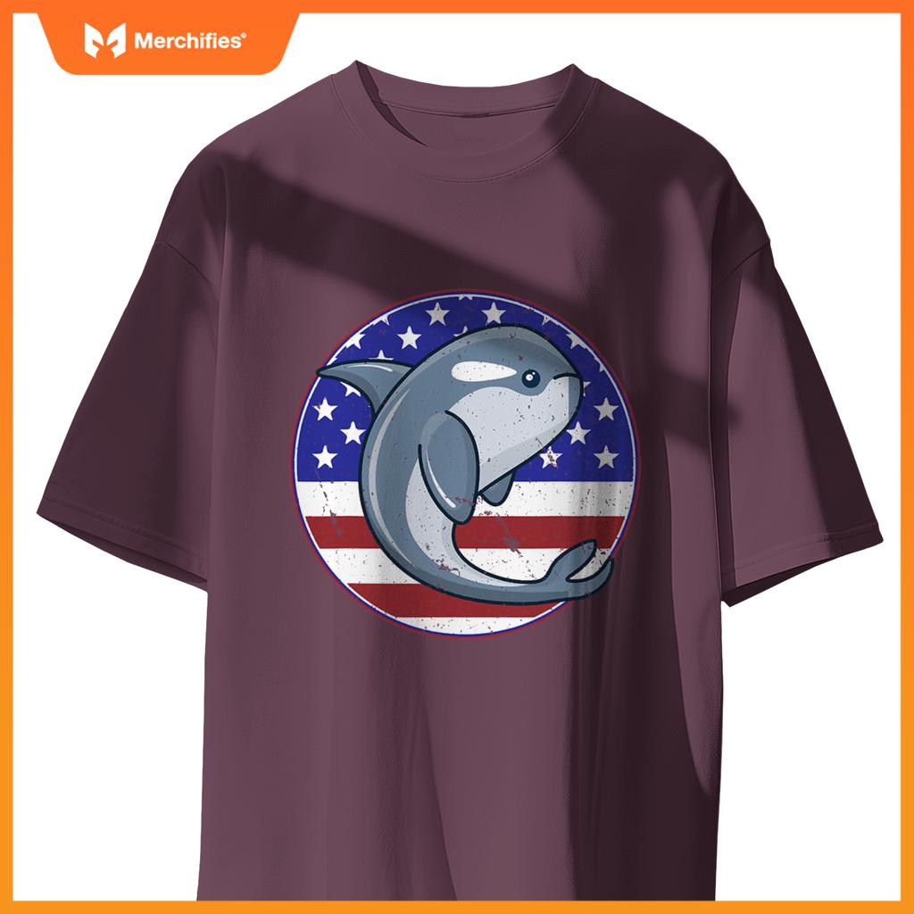 Whale patriotic american flag circle T-Shirt