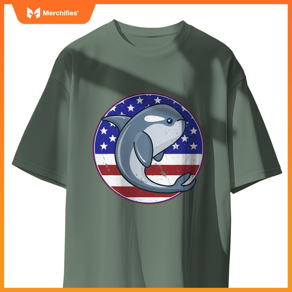 Whale patriotic american flag circle T-Shirt